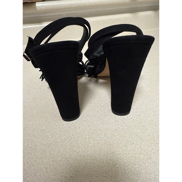 Stuart Weitzman Braided Suede Tassel Sling Back Block Heels Black Size 10 - Picture 5 of 8